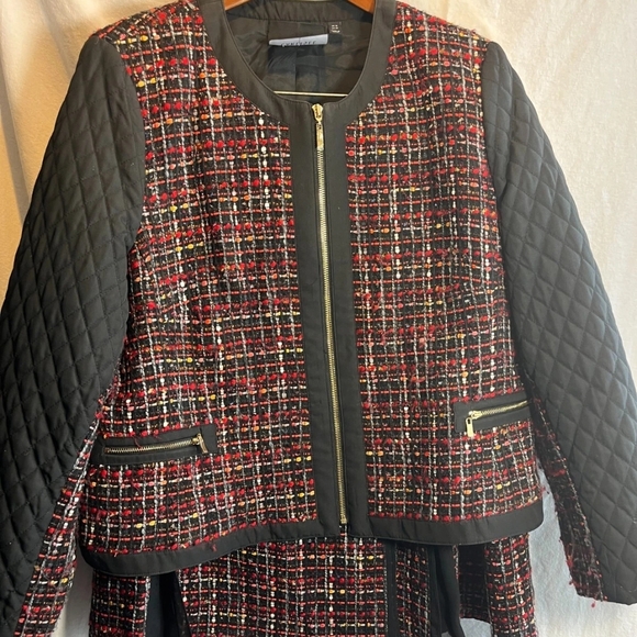 Elegant Carlisle Red & Black Tweed Skirt Set/ Suit Sz 18 - Picture 1 of 10
